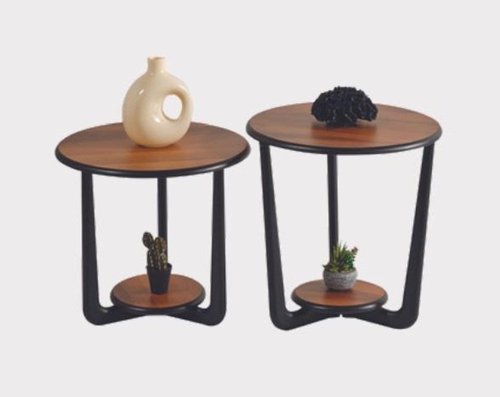 JVmoebel Beistelltisch Designer Kaffeetische aus Holz in warmen Brauntönen mit Kontrastfüßen (2-St., 2x Beistelltisch), Made in Europa