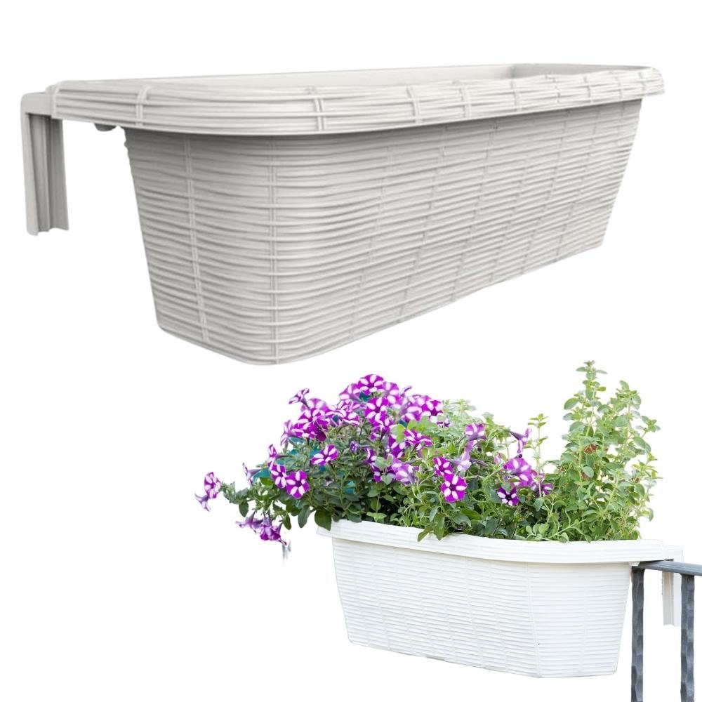 GarPet Balkonkasten Geländerkasten Rattan Geflecht Optik Balkon Geländer Blumen Kasten