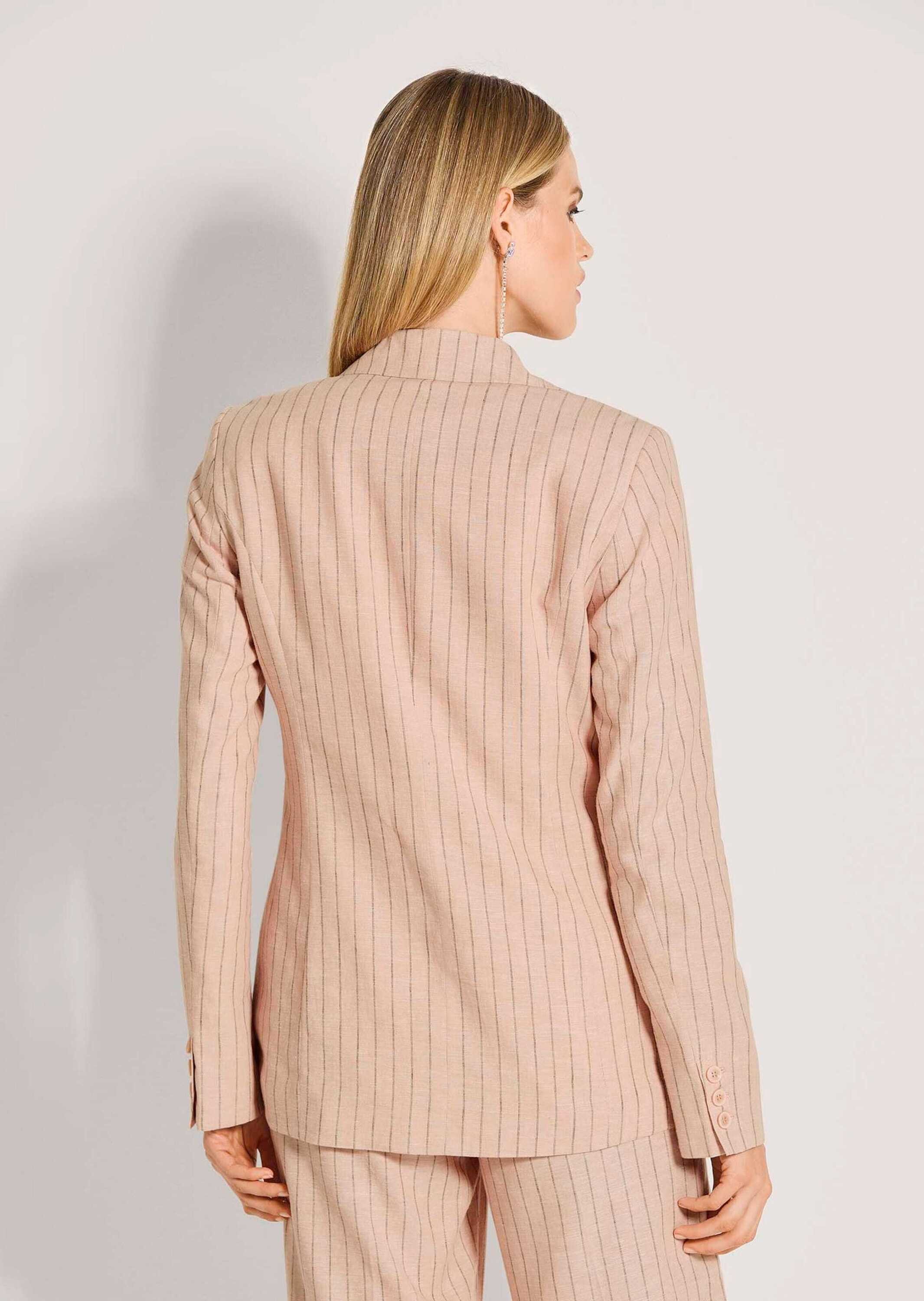 MADELEINE Kurzblazer Eleganter Longblazer mit Nadelstreifen Leinenblazer mit Reverskragen, Taschen, Knopfverschluss und Langarm