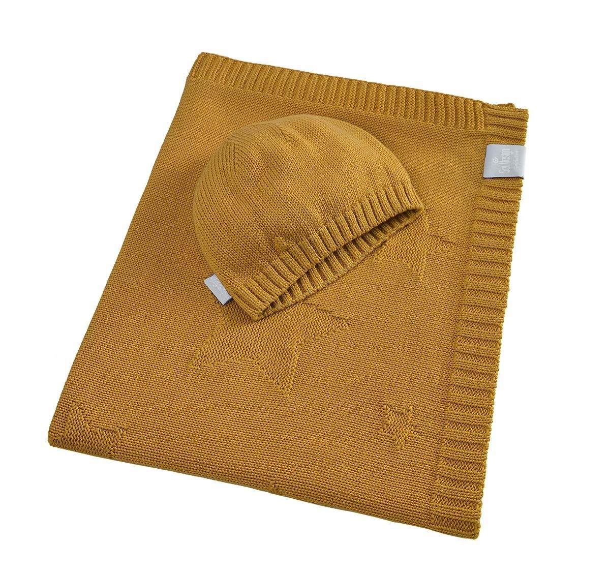 Babydecke 90x70cm - Strickdecke Baumwolle, Design, 100% SEI inkl. BIO Ochre Geschenkverpackung aus