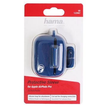 Hama Kopfhörer-Schutzhülle Etui Silikon Skin Case Schutz-Hülle Blau, Trageband zur Sicherung Cover für Ladecase Apple AirPods Pro Kopfhörer