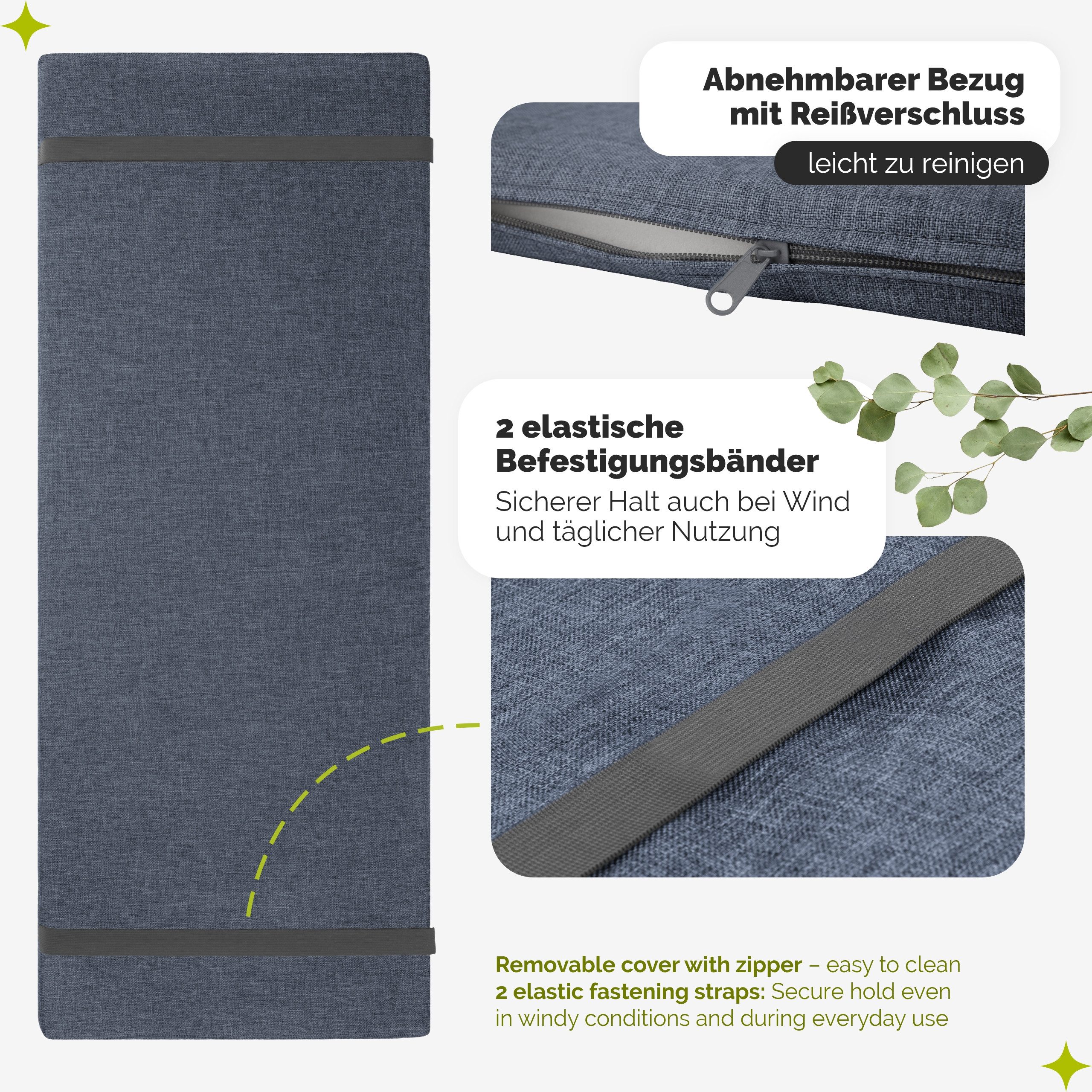 Garronda Bankauflage 100-200 cm, ca. 4 cm dick, wasserabweisend, mit Bändern GD-0220, (1 St), Hypoallergen, UV-beständig, Wasserbeständig – Bild 3 von 5