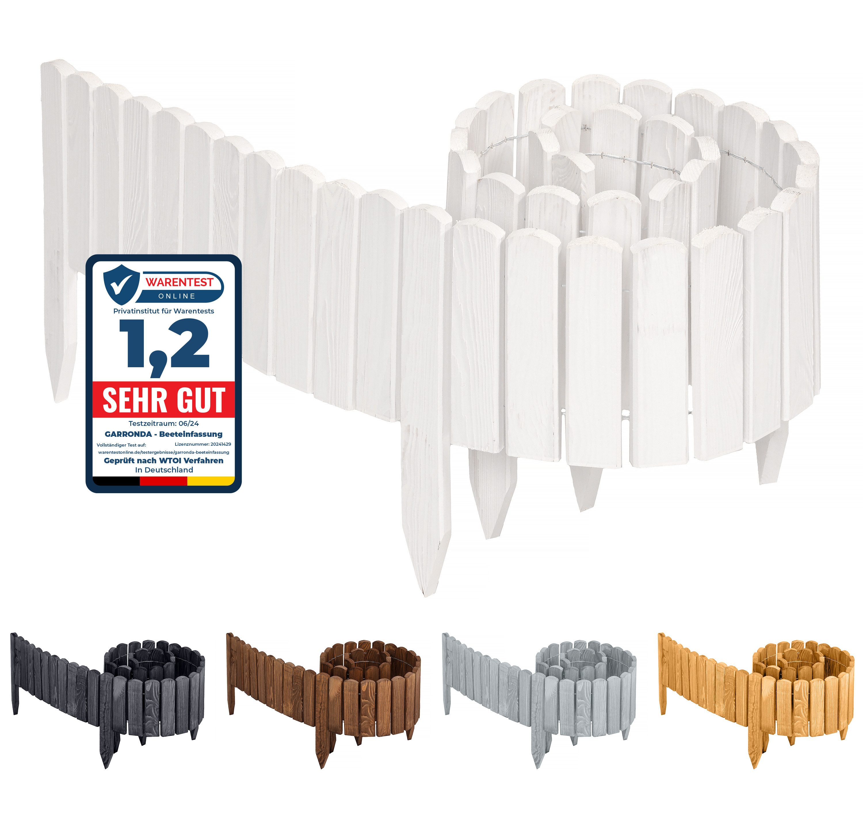 Garronda Rasenkante Beeteinfassung Holz Rollzaun Flexibler Rollborder Länge: 2m GD-0046, LxH: 2x8 cm