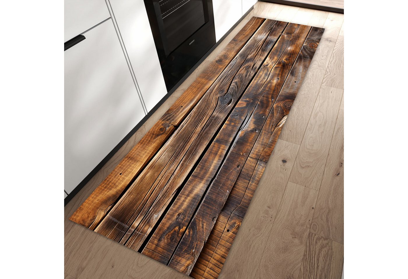 Primedeco Teppich Küchenteppich Holzmaserung PVC rutschfest abwaschbar Läufer, Rechteckig, Höhe: 3 mm, Pflegeleicht & Wasserabweisend