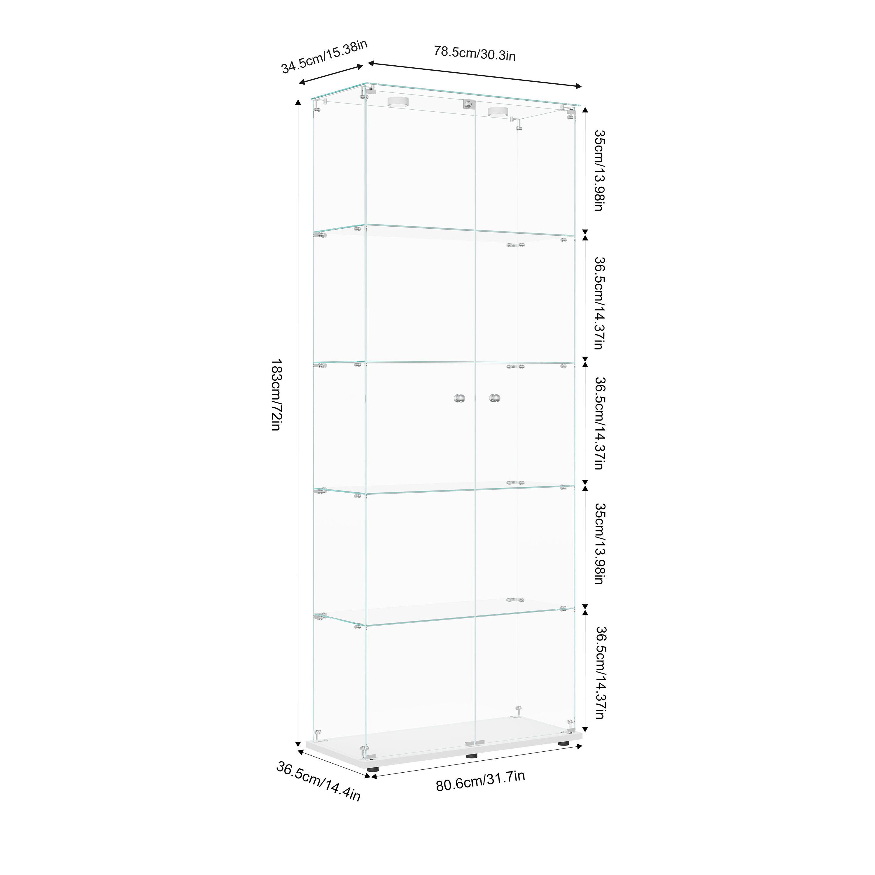 Simurq Glasvitrine Standvitrinen mit LED-Beleuchtung, Modern Glas Vitrinenschrank (1-St,Glas Vitrine mit 2 Glastür und 5 Lagen,Standvitrine mit Schloss) Modern  – Bild 2 von 5