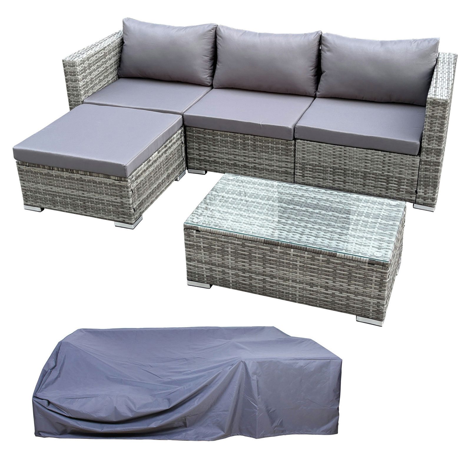 SVITA Loungeset QUEENS, (Set, 6-tlg., Garten-Lounge), modular stellbar, breite Armlehnen, Set mit Abdeckhaube, Grau