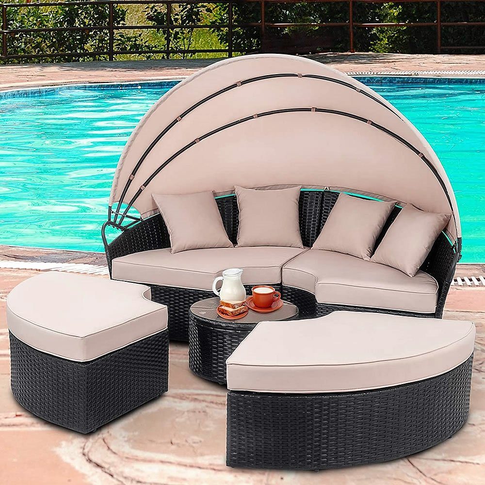 Feel2Home Sonneninsel Polyrattan Sonneninsel 180cm Gartenmuschel günstig online kaufen