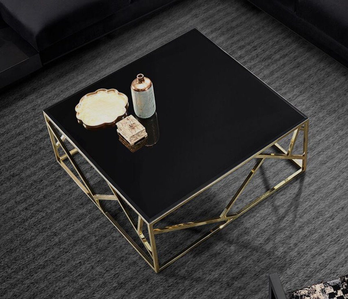 Casa Padrino Couchtisch Luxus Couchtisch Gold / Schwarz 125 x 125 x H. 43 cm - Quadratischer Edelstahl Wohnzimmertisch mit Glasplatte - Möbel - Luxus Qualität