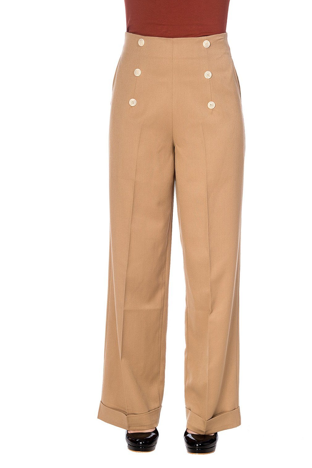 Banned Marlene-Hose Retro Adventures Ahead Tan Braun Vintage Trousers 40er Jahre Stil