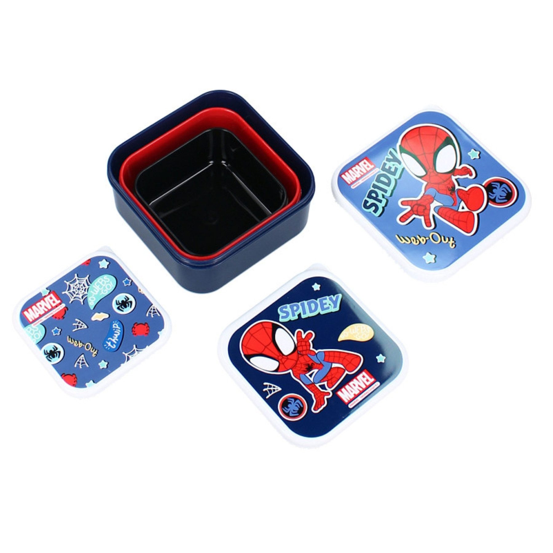 Spiderman Brotkasten Brotdose Kinder Spider-Man Snackbox Set 3-tlg Lunchbox Snackbox, (Set 3-tlg., 3x Boxen mit Deckeln), Auslaufsicher
