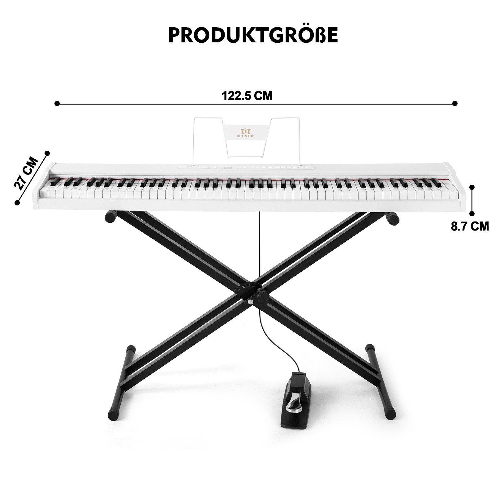 MUSTAR Digitalpiano 88 Halbgewichtete Tasten mit Ständer, Volle Größe 88 Tasten Klavier (ohne Pianobank), Tragbares E-Piano mit Kabelloser Verbindung, Koffer & Sustain-Pedal