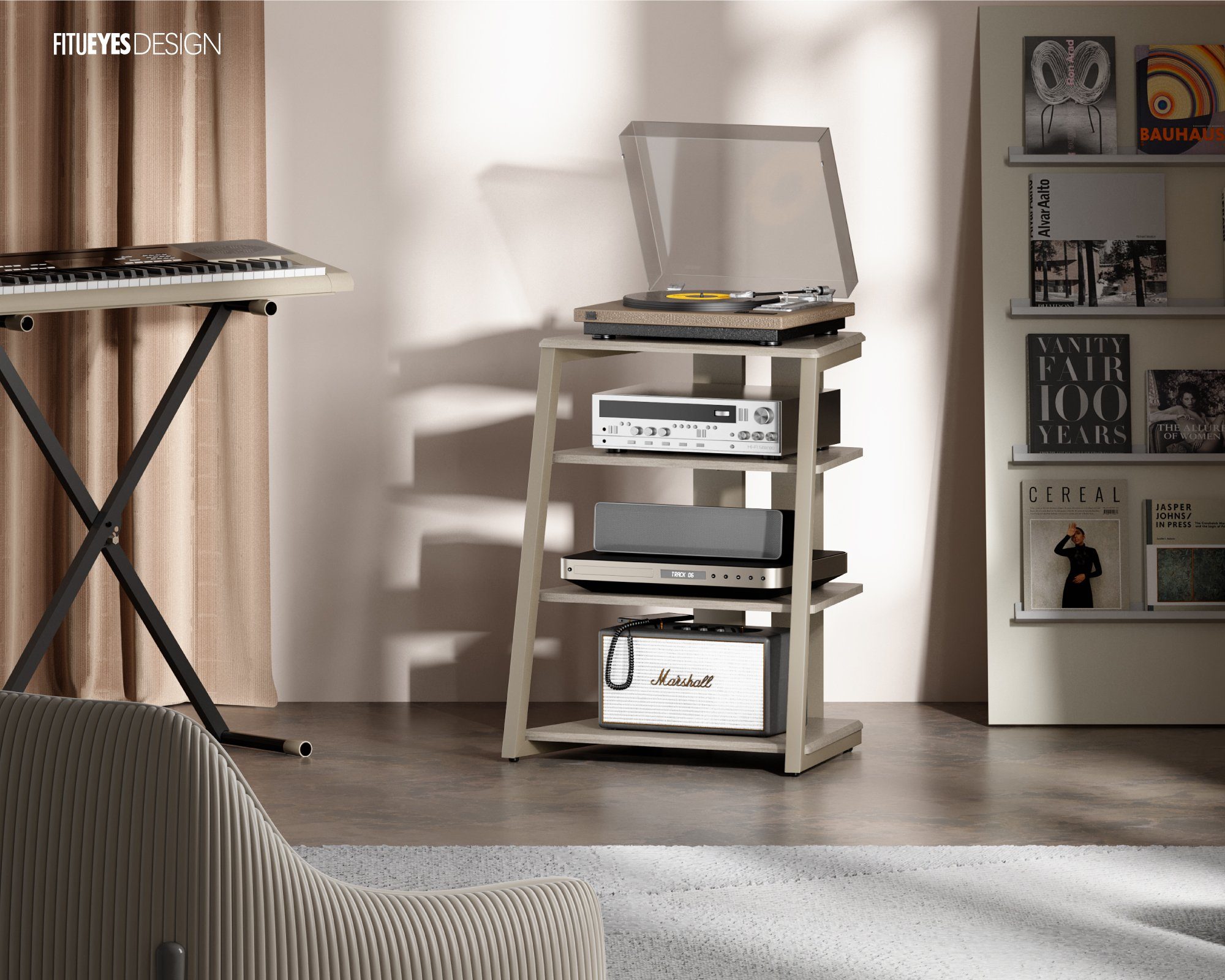 FITUEYES TV-Regal, HiFi Rack TV Rack aus Holz und Metall, 610x518x780mm günstig online kaufen