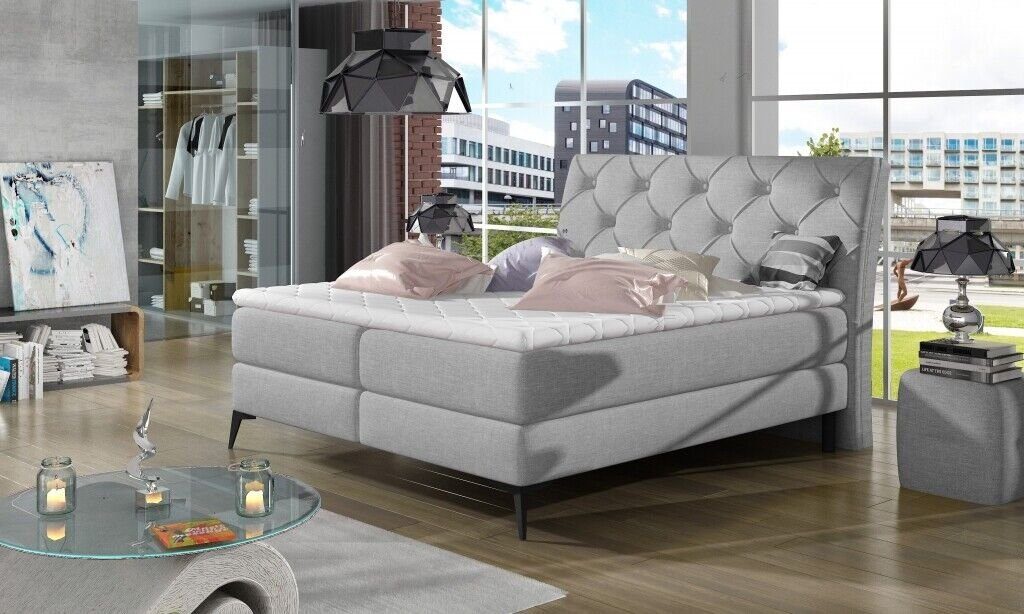 XXL Big Designer Chesterfield Bett Luxus Doppelbett Grau Polsterbett JVmoebel Bett, Betten