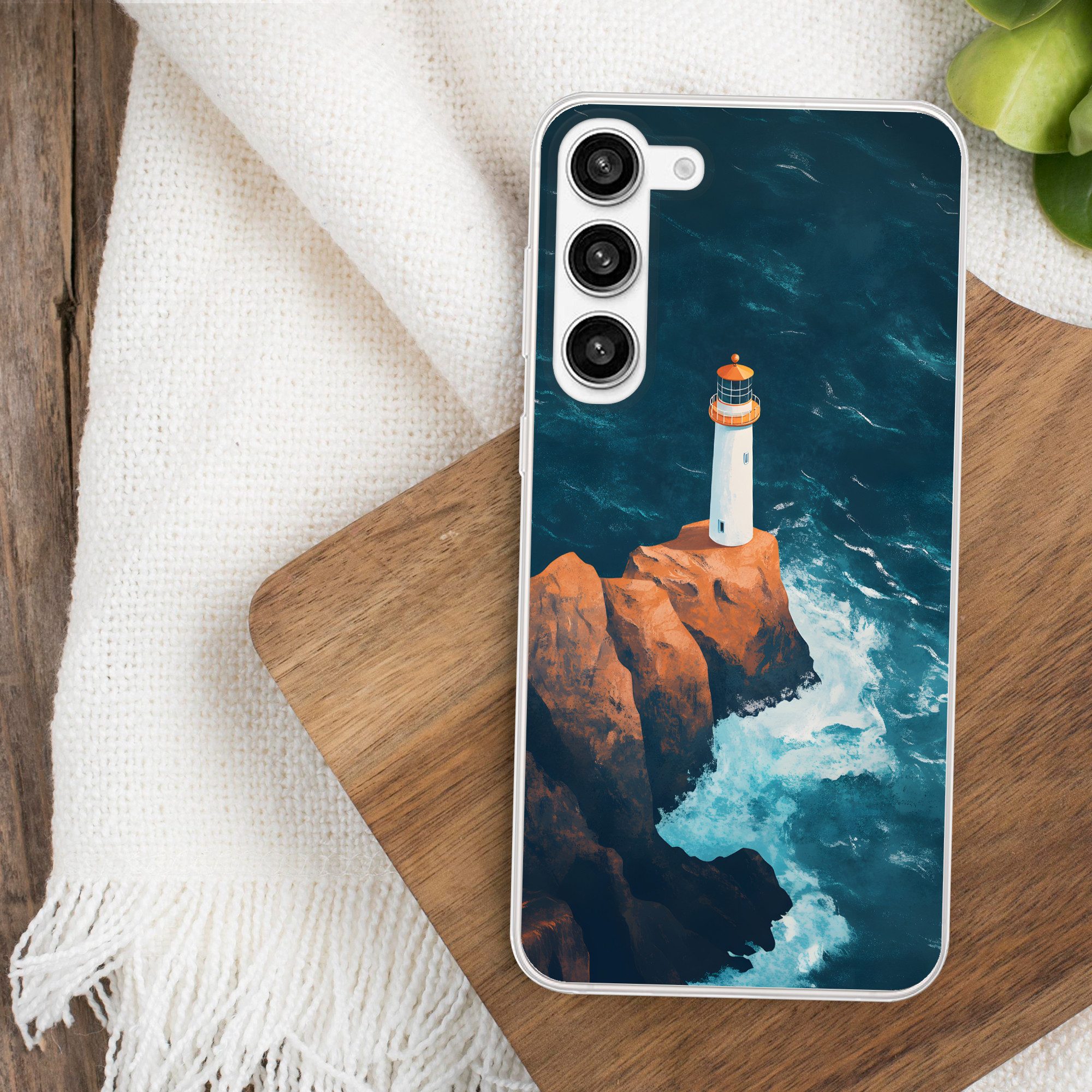 MuchoWow Handyhülle für Samsung Galaxy S23 Plus Leuchtturm - Felsen - Meer - Wellen, Phone Case, Silikon, Schutzhülle Dünn