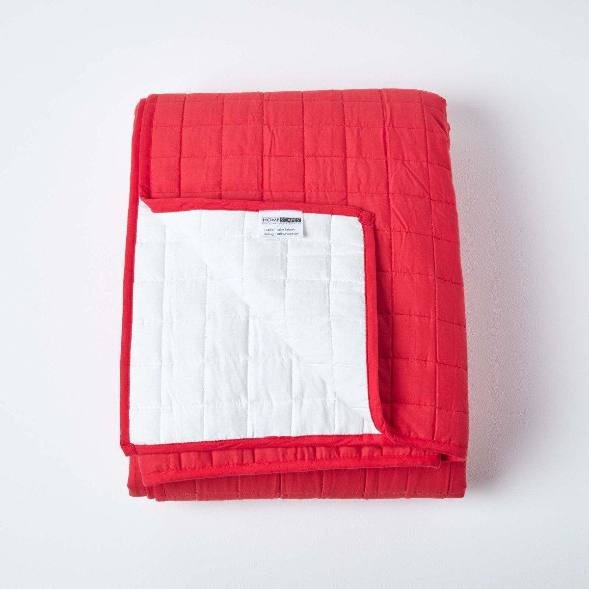 Plaid Gesteppte Tagesdecke aus 100% Baumwolle, rot/weiß, 200 x 200 cm, Homescapes
