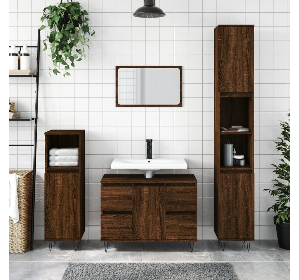 Thumbnail - vidaXL Waschtisch Badschrank Braun Eichen-Optik 80x33x60 cm Spanplatte