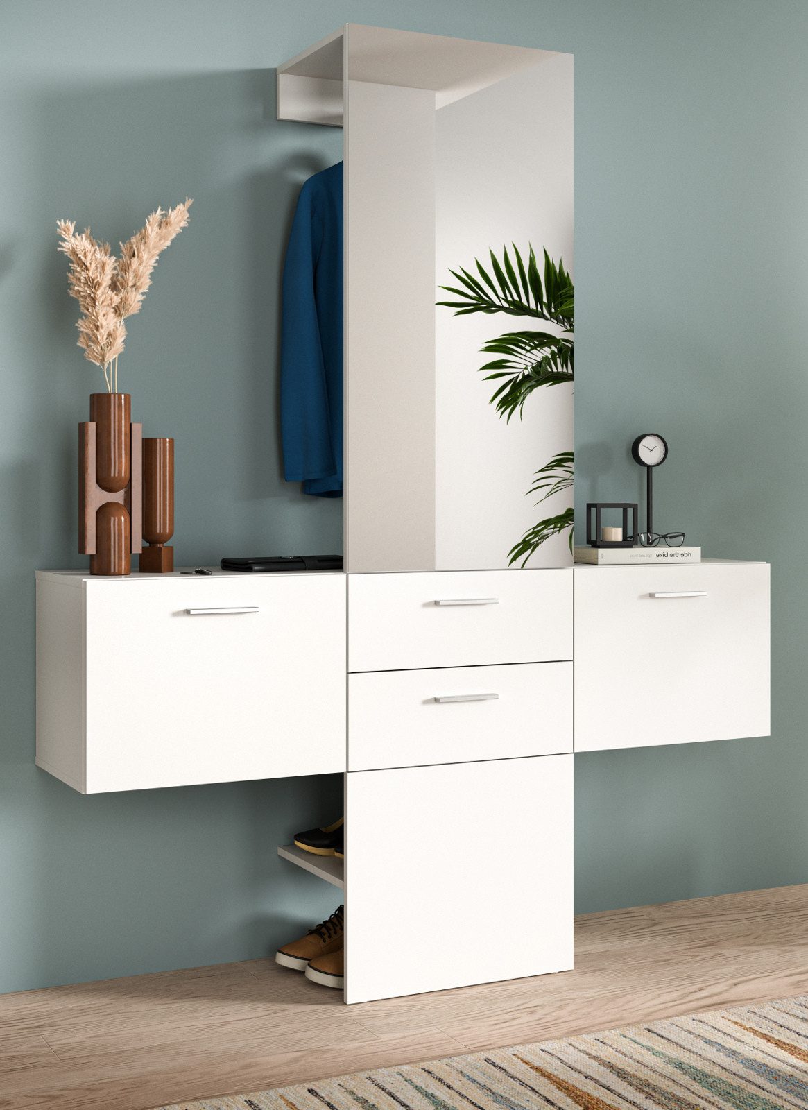 Inn.Furn Garderoben-Set Carry, (in weiß, 3-St., Garderobenkombination 156 x 190 cm), mit Spiegel