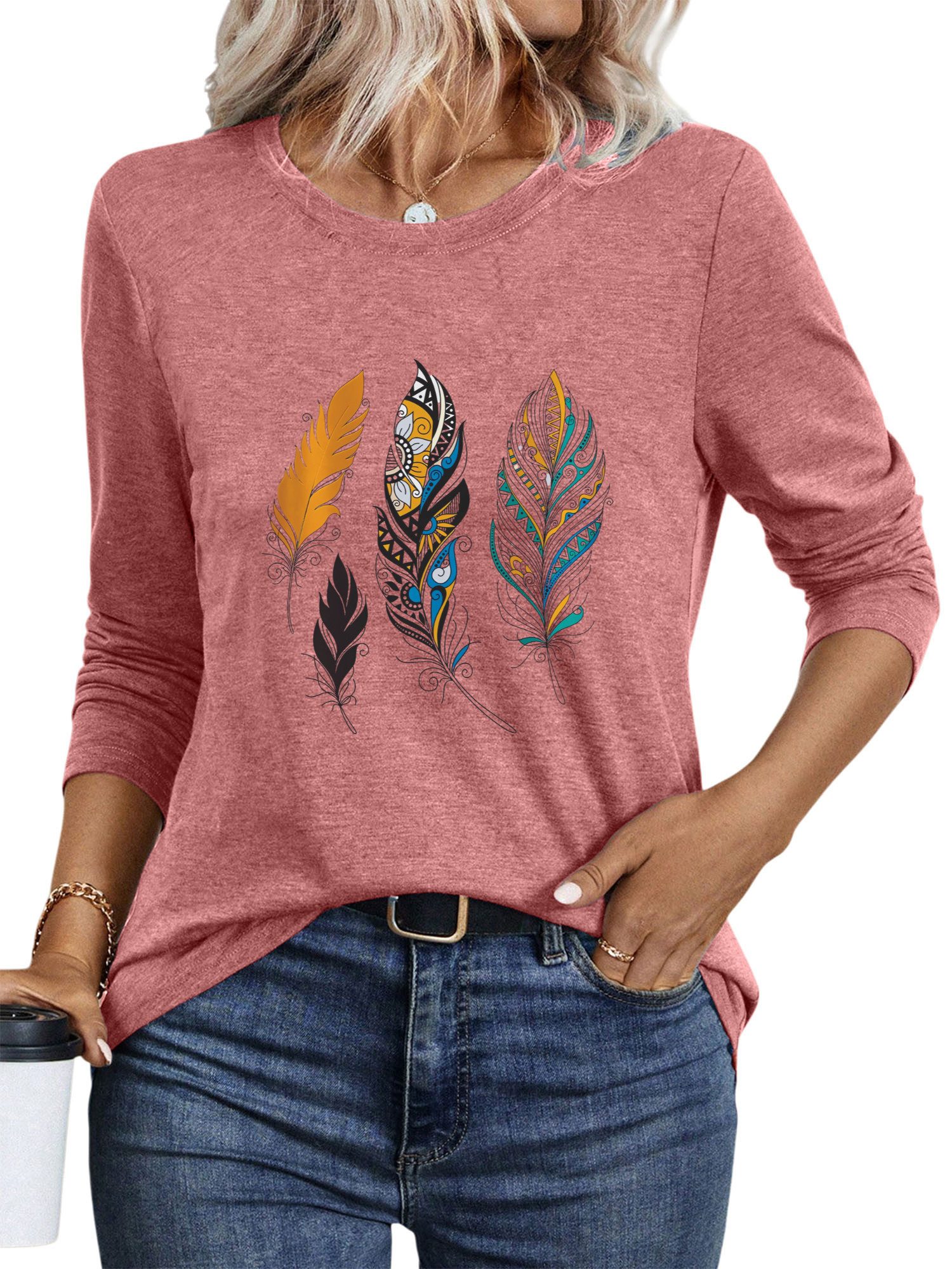 PYLIKE Longsleeve Shirts Damen Casual Böhmen günstig online kaufen