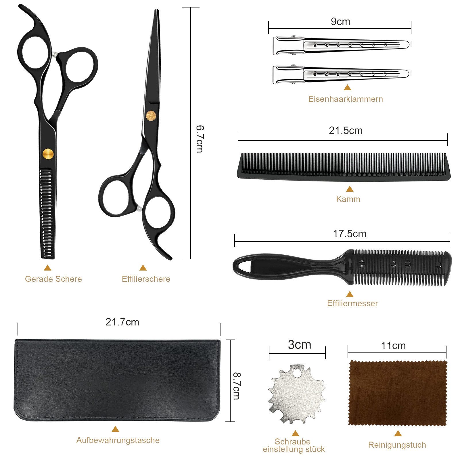 AIMAX Haarschere Friseurscheren Set 6,7 Zoll aus Edelstahl mit Kamm & Etui, Profi Haarschneideset