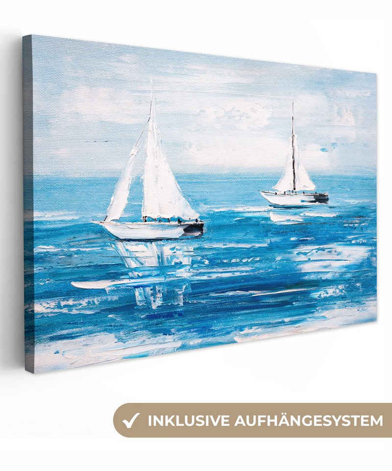 OneMillionCanvasses® Gemälde Malerei - Ölfarbe - Boot - Wasser, (1 St), Wandbild für alle Wohnbereiche, Gemälde, XXL, großes, 120x80 cm