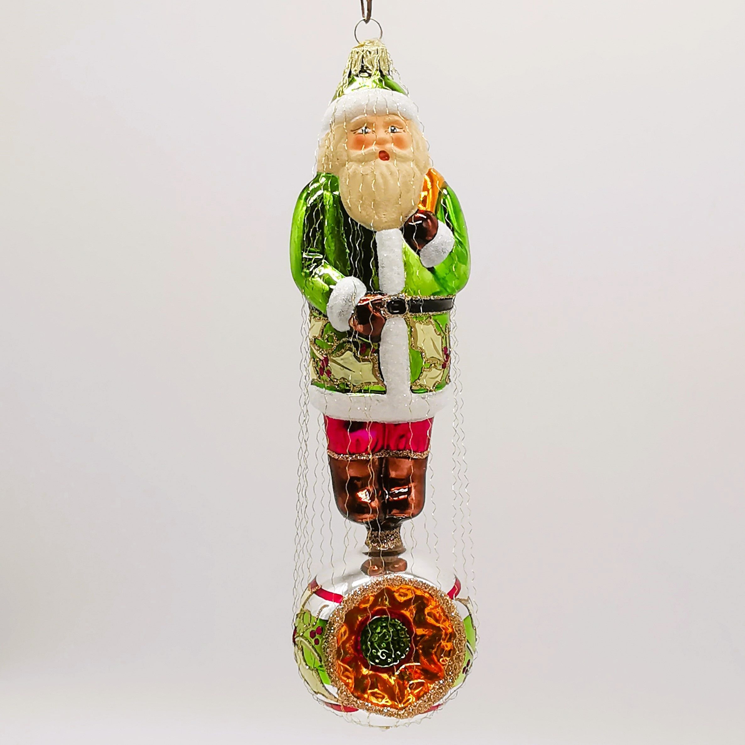 Schatzhauser Christbaumschmuck Weihnachtsmann Reflex-Ornament Ilexband 24cm (1-tlg), mundgeblasen, handbemalt