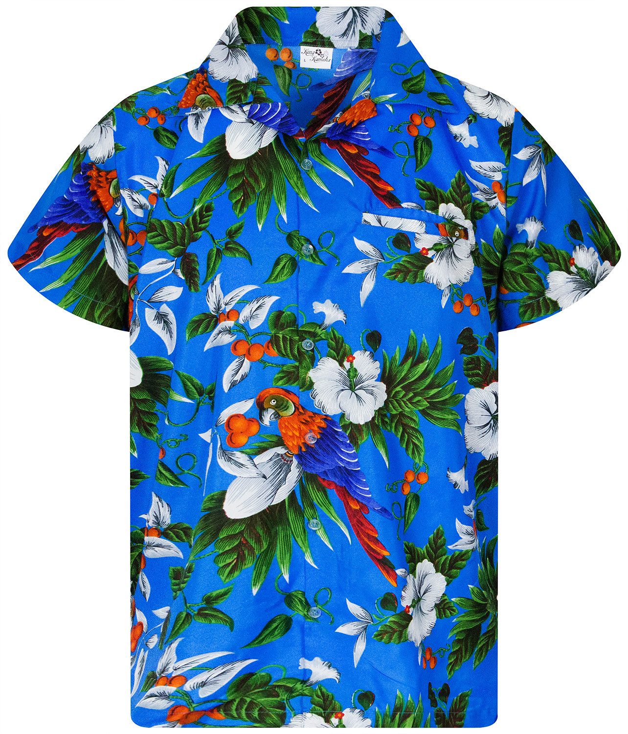 King Kameha Hawaiihemd "Cherry Parrot" Funky Hawaiihemd Herren Kurzarm Fronttasche Sommerhemd