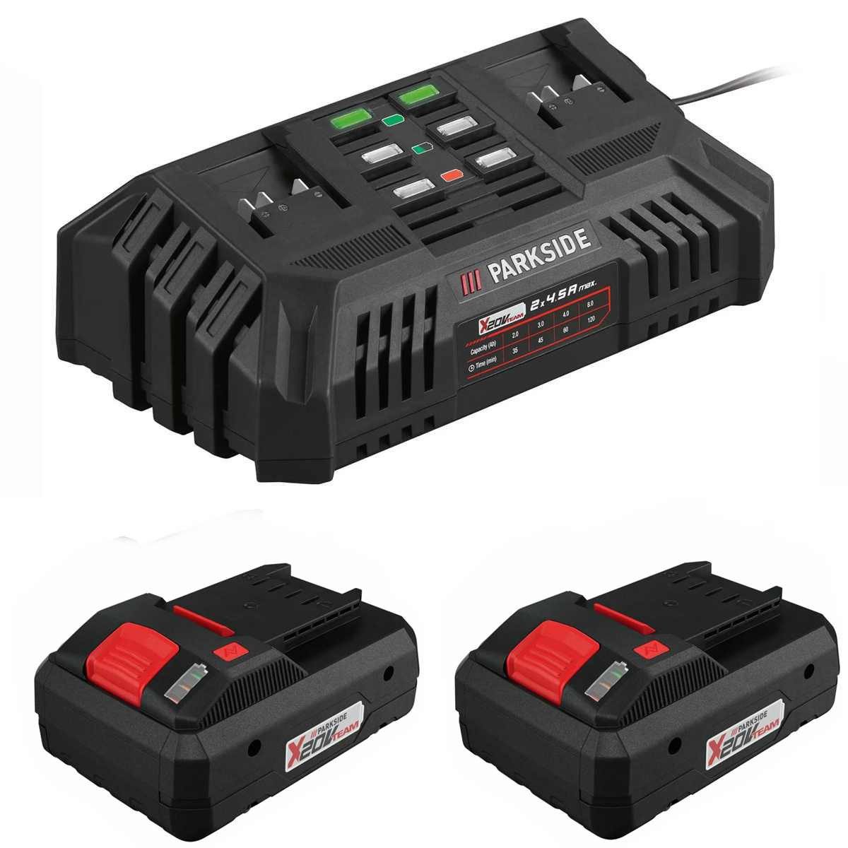 Parkside Doppel Ladegerät PDSLG 20 mit 2 x Akku 4.0 Ah PAPS Performance Akku Starter-Set