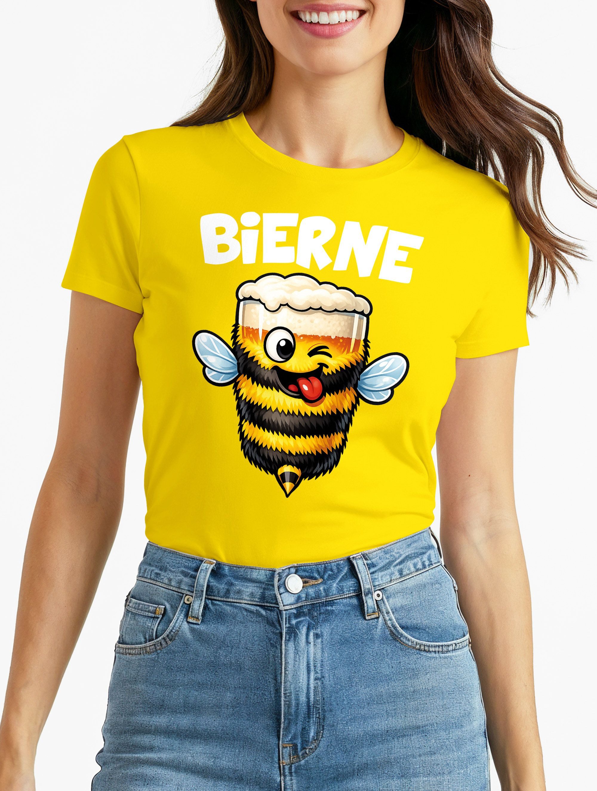 Print-Shirt Damen T-Shirt - Bierne Design - Fasching Karneval Ersatz Verkleidung