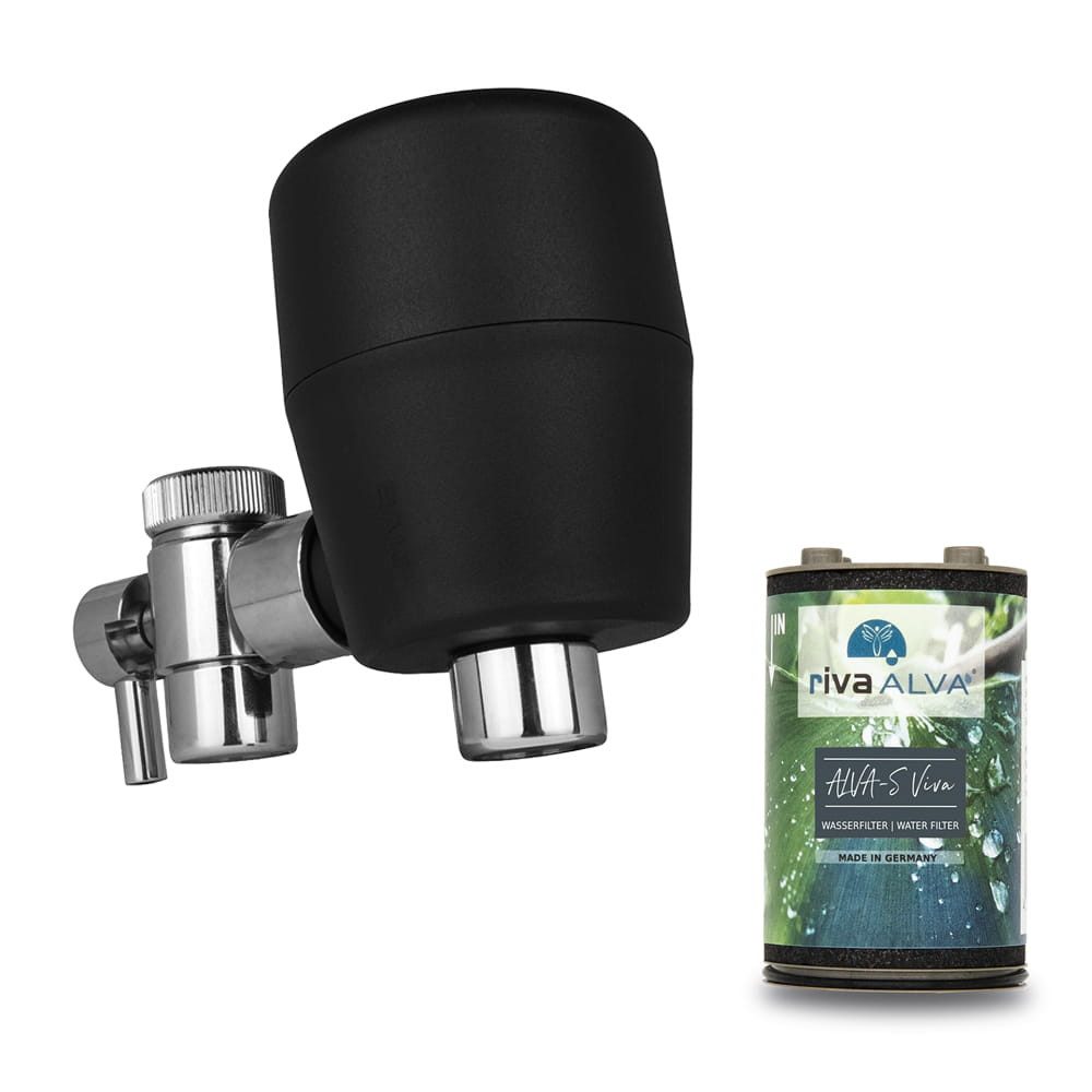 riva Wasserfiltertechnik Wasserhahn-Wasserfilter rivaALVA-S Viva Wasserhahnfilter mit Umschaltventil (1 St), schwarz, Blockaktivkohle 20 µm