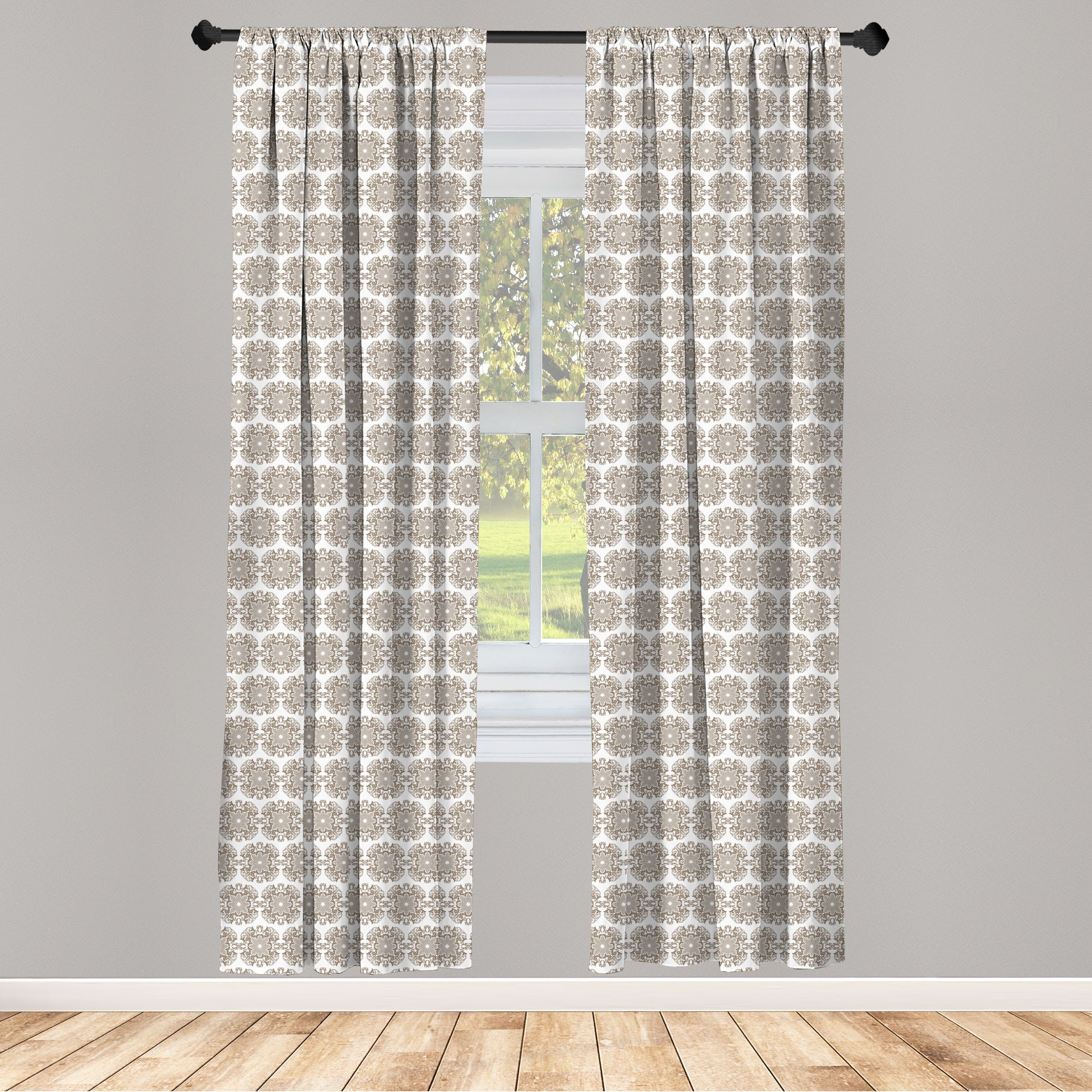 Gardine Vorhang für Wohnzimmer Schlafzimmer Dekor, Abakuhaus, Microfaser, Damast Weinlese-runde Barock