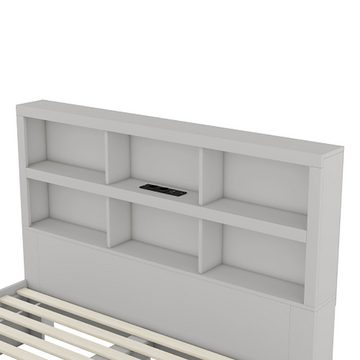 Sweiko Holzbett, 160*200cm Doppelbett mit 6 Staufächern, USB-Steckdose und 2 Schubladen