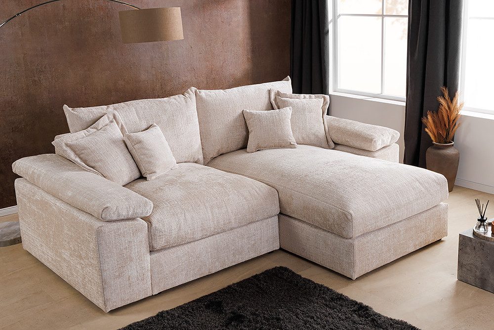 riess-ambiente Ecksofa ATMOSPHERE XL 245cm beige Chenille - 3-Sitzer mit Fe günstig online kaufen