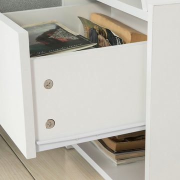 SoBuy Beistelltisch FRG261, mit Magazinhalter Nachttisch mit Schublade und 3 Ablagen weiß