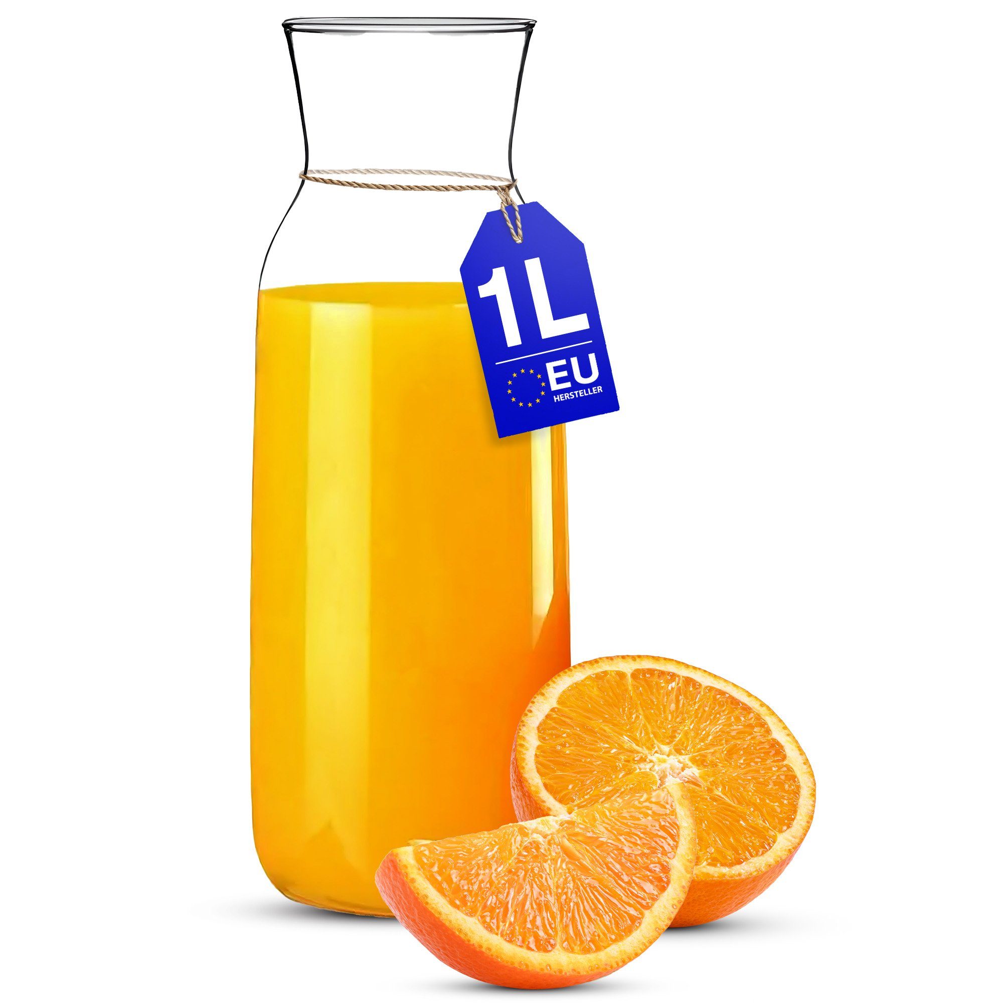 KONZEPT Wasserkaraffe Karaffe Glaskaraffe Transparente 1 Liter, (1-tlg), ideal für Wasser, Saft, Wein, Limonade, Coctails und Milch