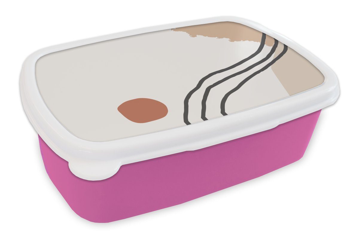 MuchoWow Lunchbox Sommer - Abstrakt - Schwarz - Orange, Kunststoff, (2-tlg), Brotbox für Erwachsene, Brotdose Kinder, Snackbox, Mädchen, Kunststoff rosa
