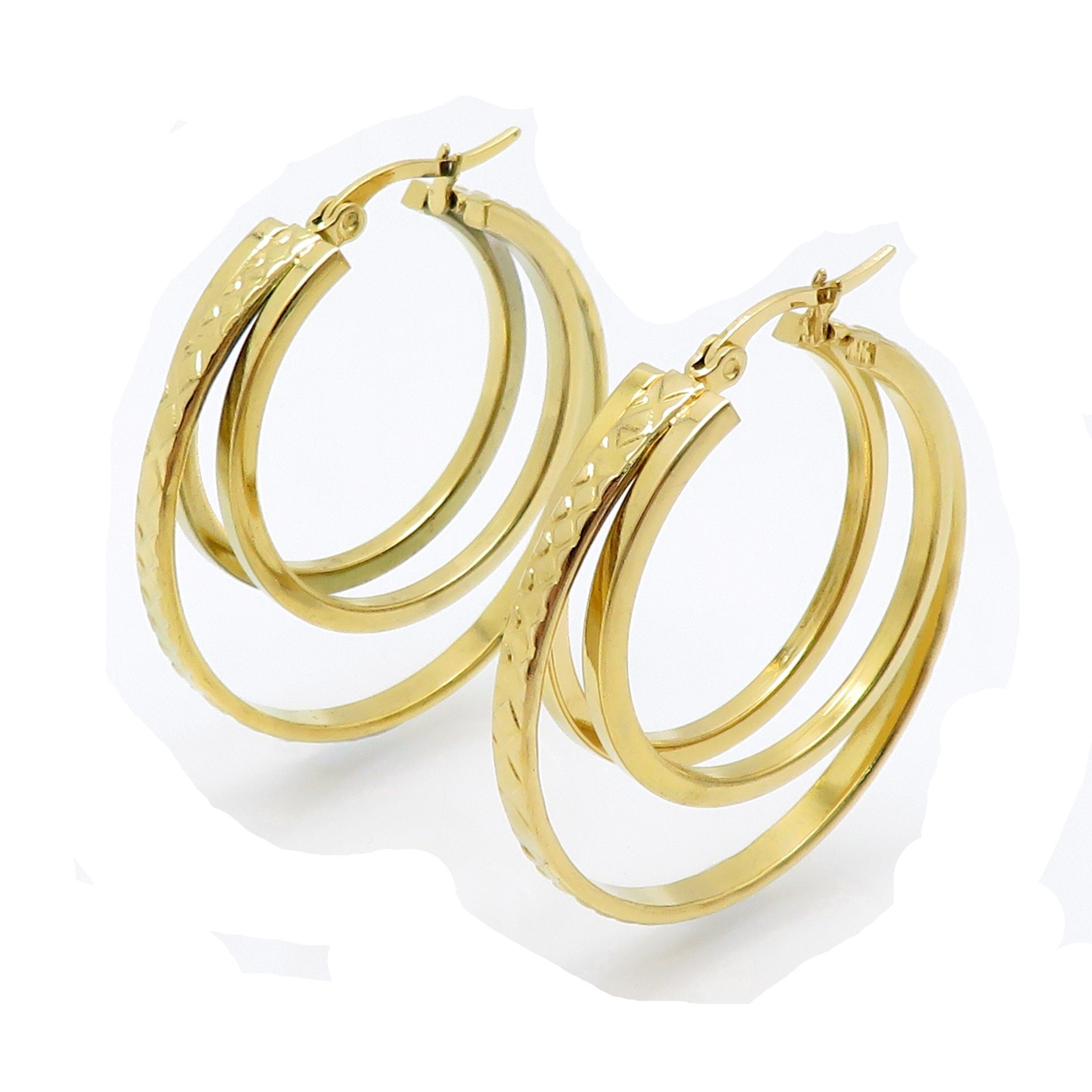 BUNGSA Ohrring-Set Creolen Boho Style mit Muster gold aus Edelstahl Damen (1 Paar (2 Stück), 2-tlg), Ohrschmuck Ohrringe
