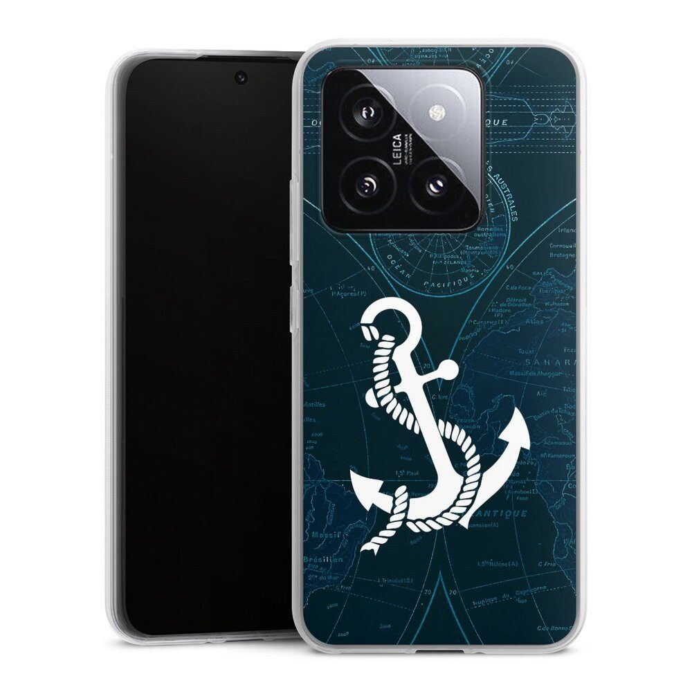 DeinDesign Handyhülle Anker Landkarte Segeln Sailors Style, Xiaomi 14 Silikon Hülle Bumper Case Handy Schutzhülle Smartphone Cover
