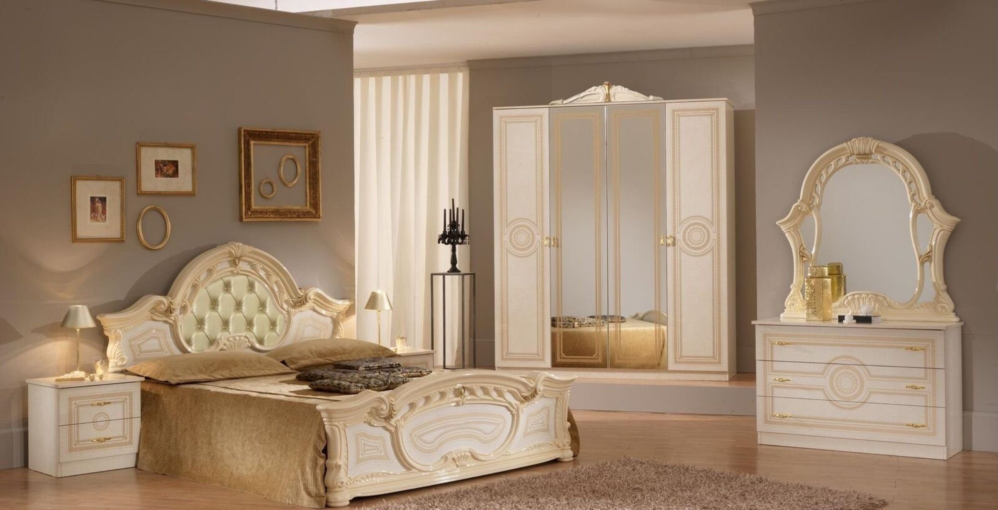 JVmoebel Schlafzimmer-Set Bett 2x Nachttisch 3tlg. Schlafzimmer Set Luxus Chesterfield SOFORT, (3-tlg., Bett, 2 Nachttische), Made in Europa