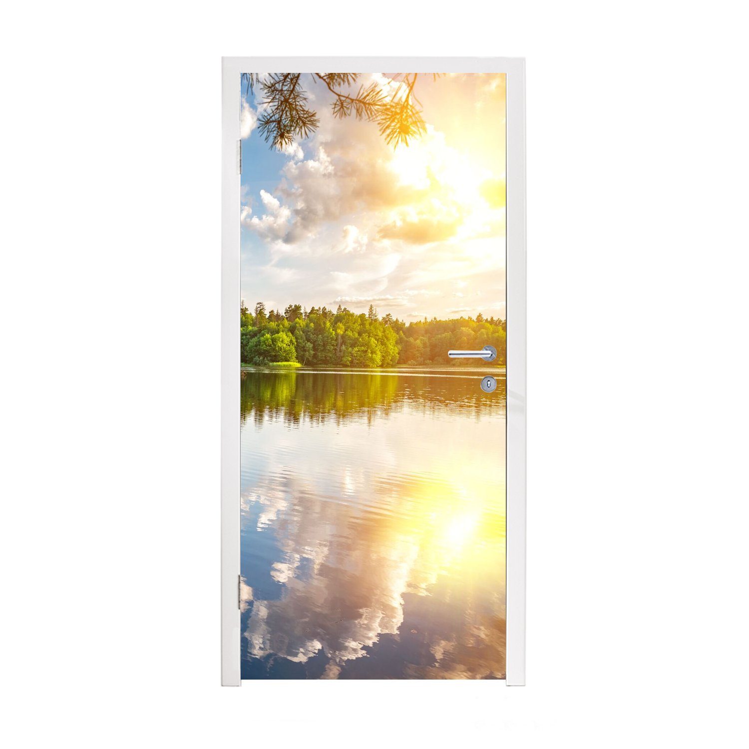 MuchoWow Türtapete Bäume - Wasser - Sonne, Matt, bedruckt, (1 St), Fototapete für Tür, Türaufkleber, 75x205 cm