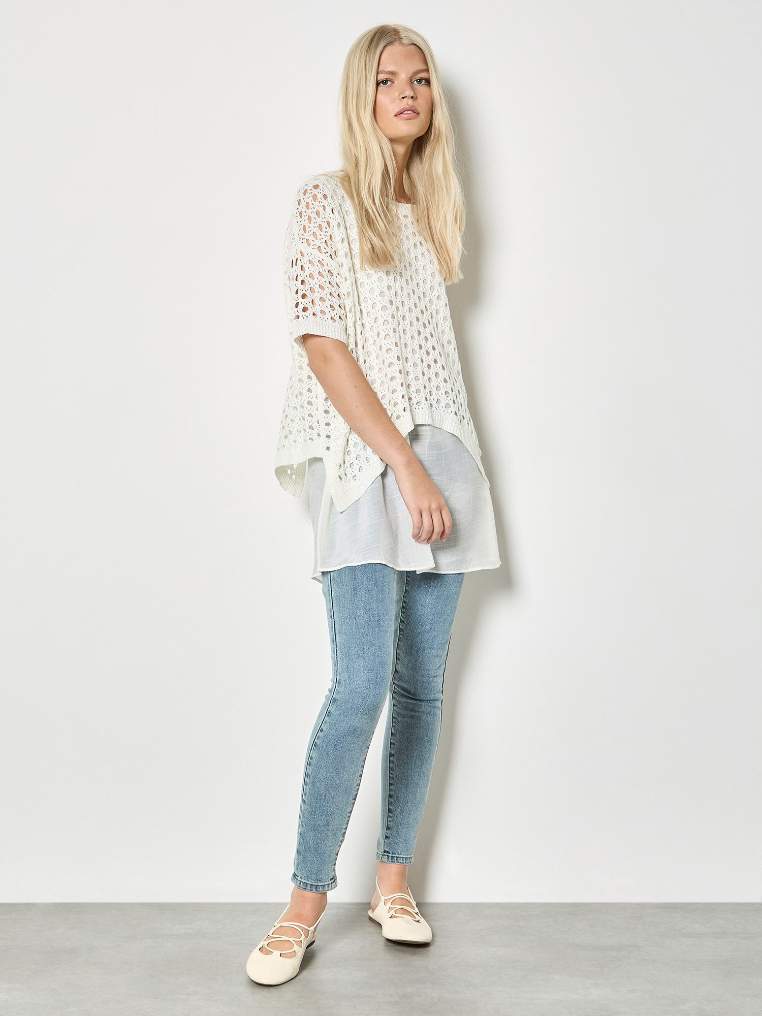 Apricot Chiffontunika Glänzendes Mesh-Tunika-Oberteil mit Häkelverzierung günstig online kaufen