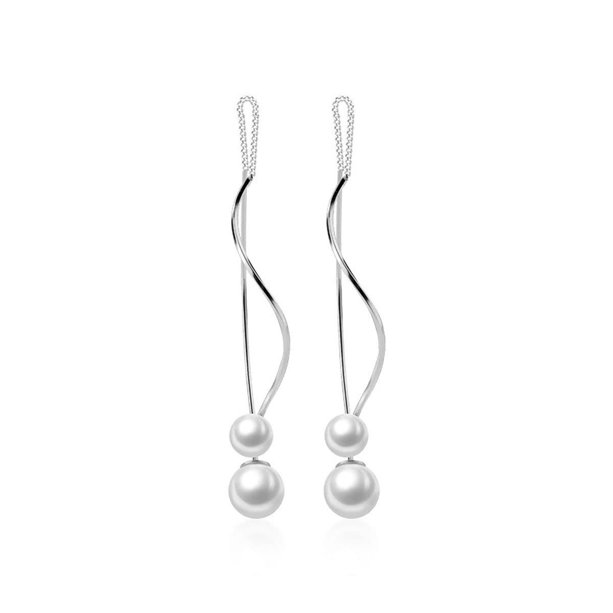 Haiaveng Paar Ohrhänger Ohrringe aus mit Perlen und geschwungener Kette für Damen und Teenager, lange baumelnde Ohrringe, Perlen, Faden Quaste