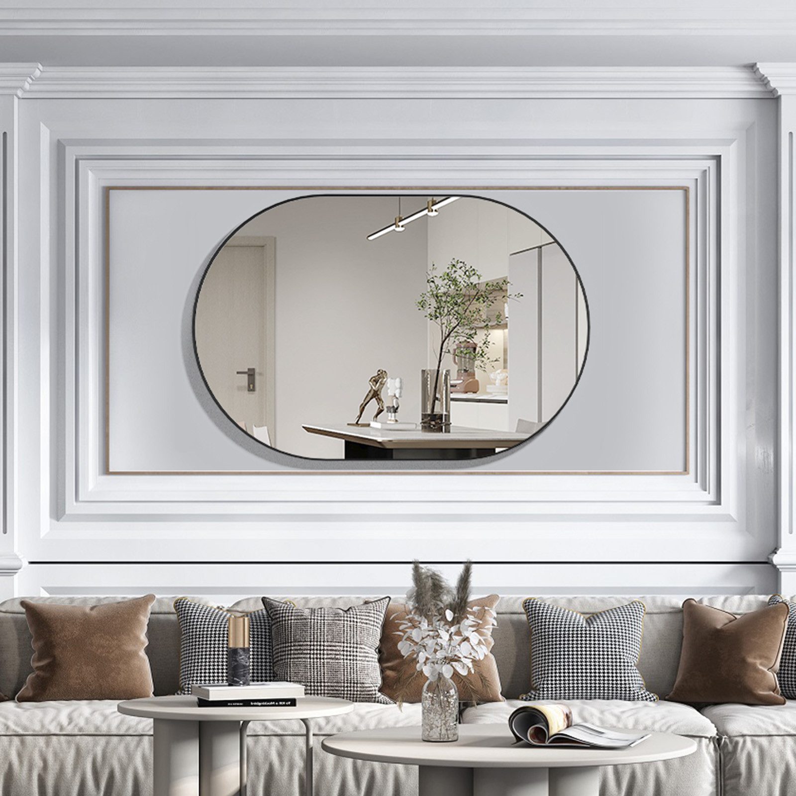CASSILANDO Badspiegel Ovaler Wandspiegel, Badezimmerspiegel, 75 * 50cm Aluminium