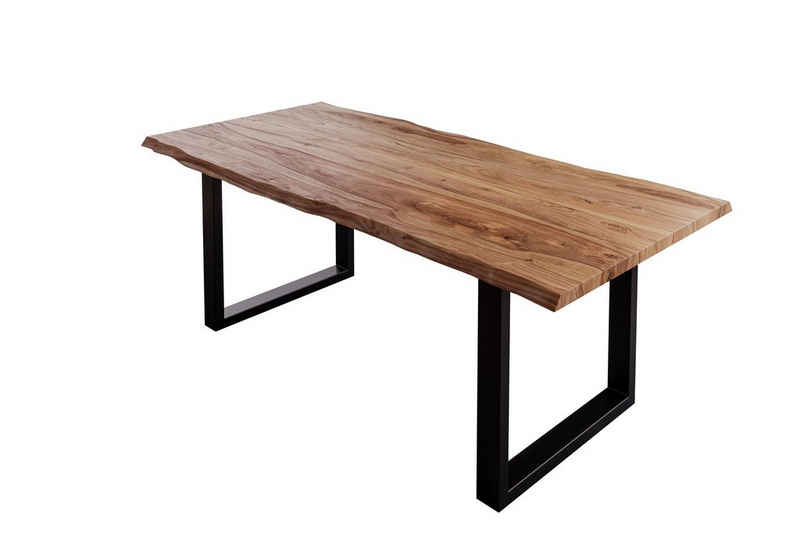 SAM® Baumkantentisch »Laszlo«, natürliche Baumkante, Sheesham-Holz, naturfarben, Tischstärke 35 mm, lieferbar bis zu 3 Metern, Metallgestell U-Form in schwarz