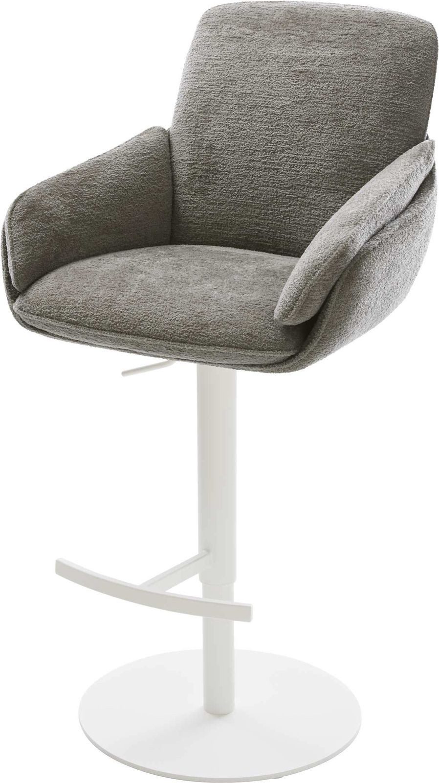 DELIFE Barhocker Luan-Flex, Drehfuß höhenverstellbar Metall Weiß Bouclé Soft Schlamm