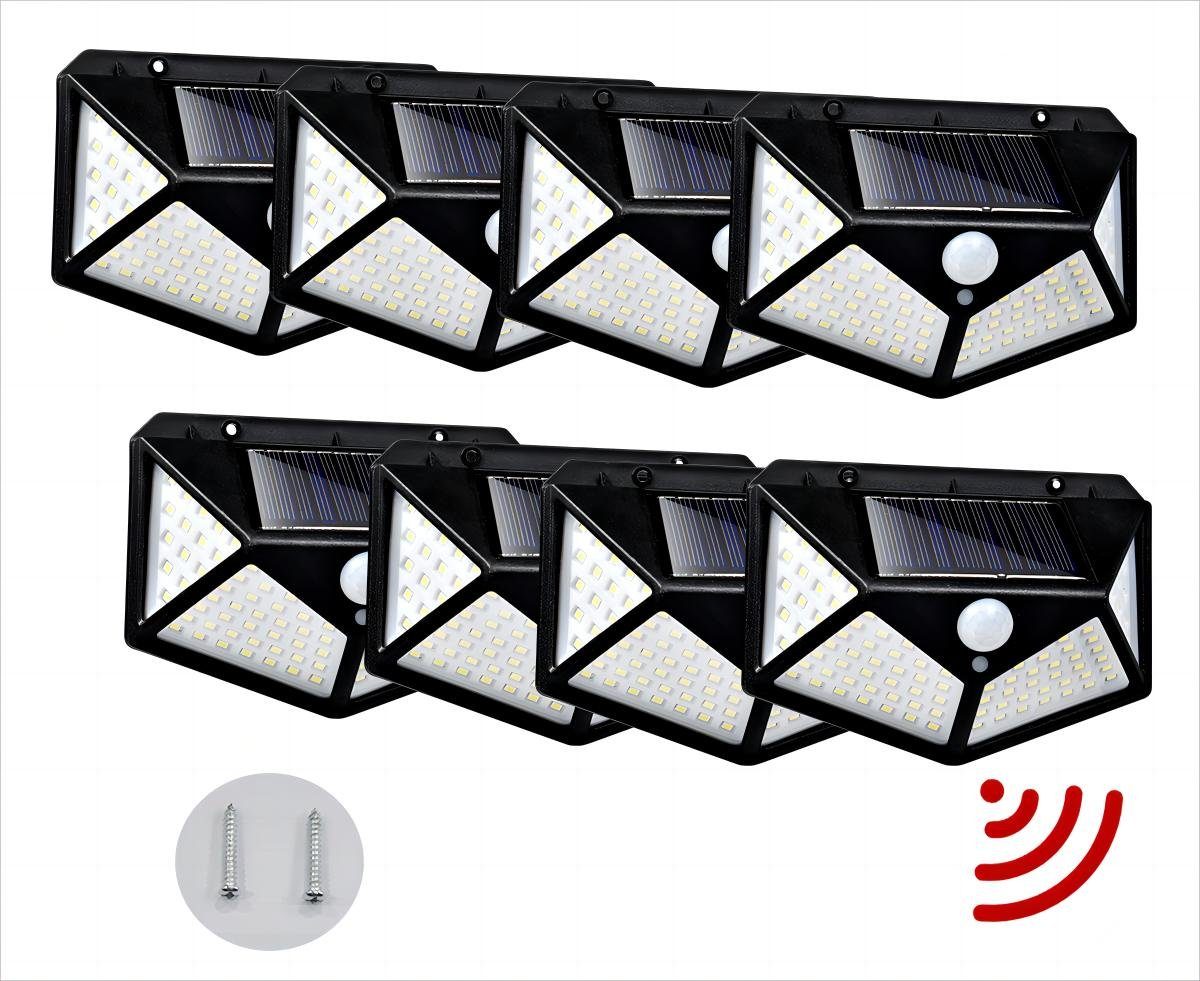 MULISOFT Außen-Wandleuchte 8 Stücks LED Solarleuchten, mit Bewegungsmelder, LED fest integriert, Tageslichtweiß, 3 Modi Wasserdichte Wandleuchte Garten Solarleuchte