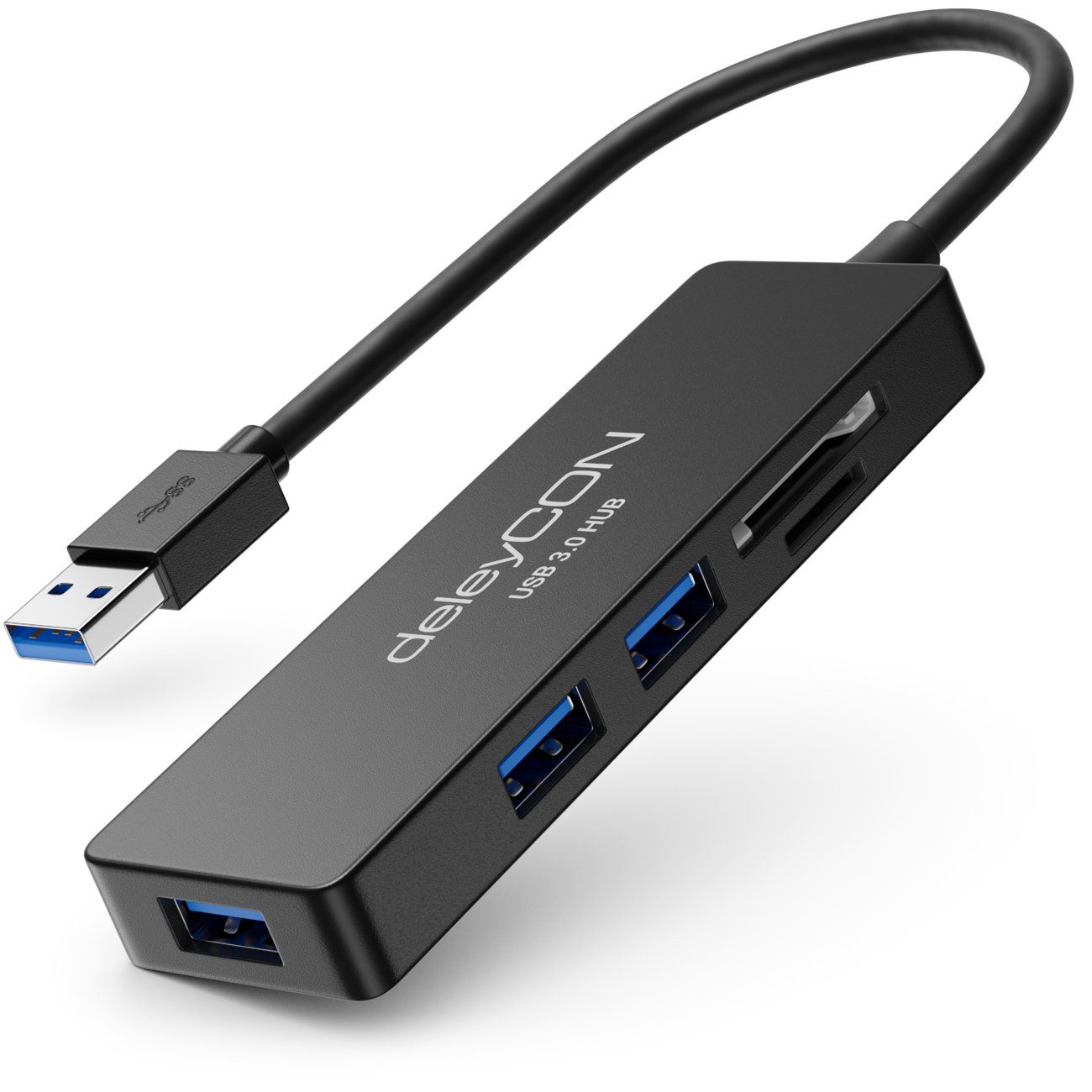 deleyCON deleyCON 3 Port USB 3.0 HUB + Kartenleser USB Erweiterung micro SD USB-Adapter