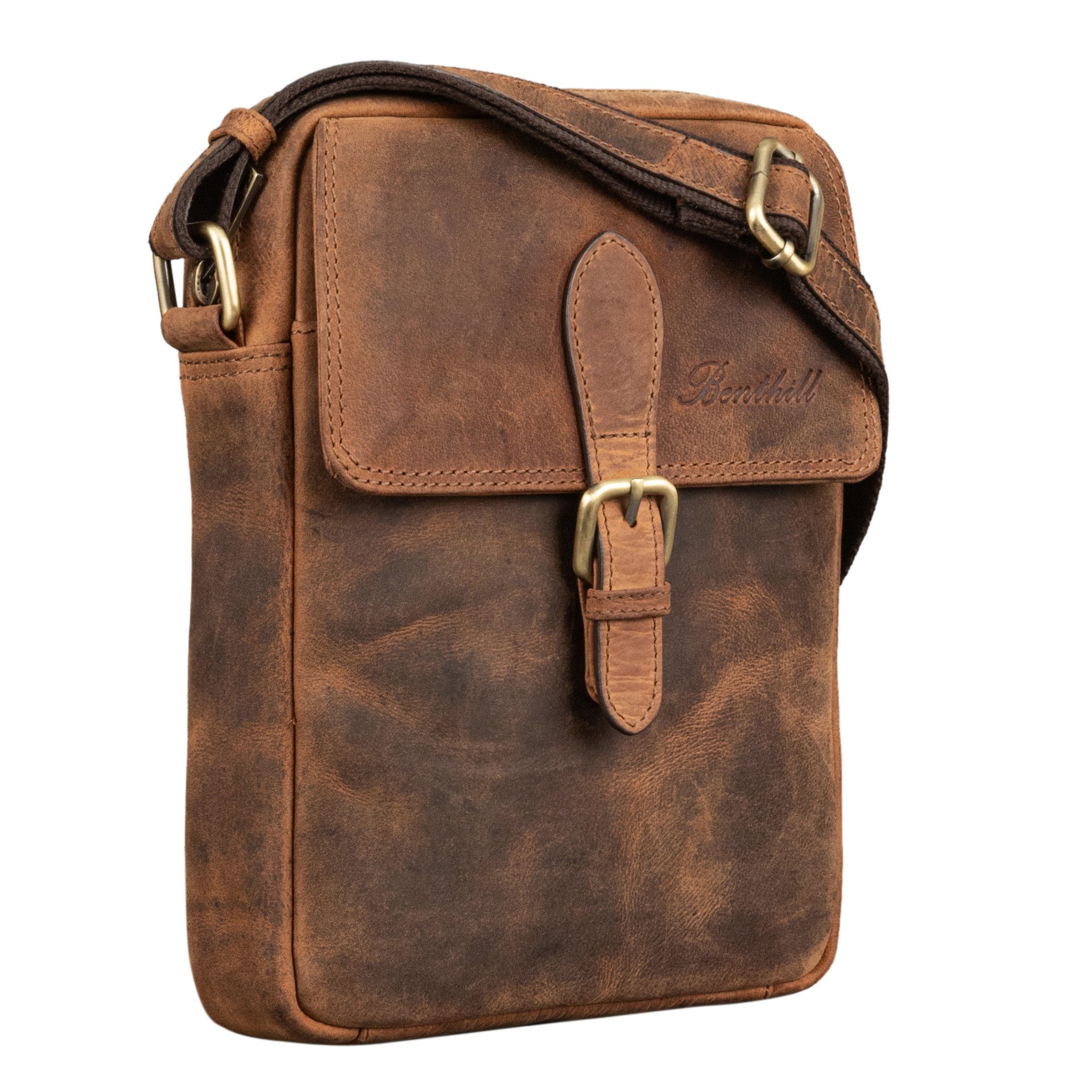 Benthill Umhängetasche Herren Umhängetasche Echt Leder Wandertasche Messenger Schultertasche, Reißverschlussfach