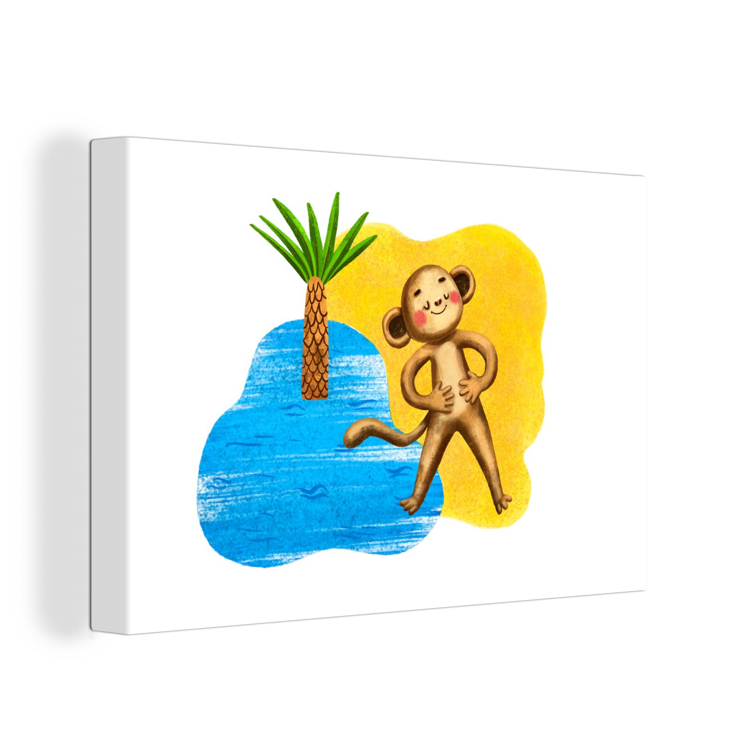 OneMillionCanvasses® Leinwandbild Affe - Strand - Palme - Meer, (1 St), Wandbild Leinwandbilder, Aufhängefertig, Wanddeko, 30x20 cm