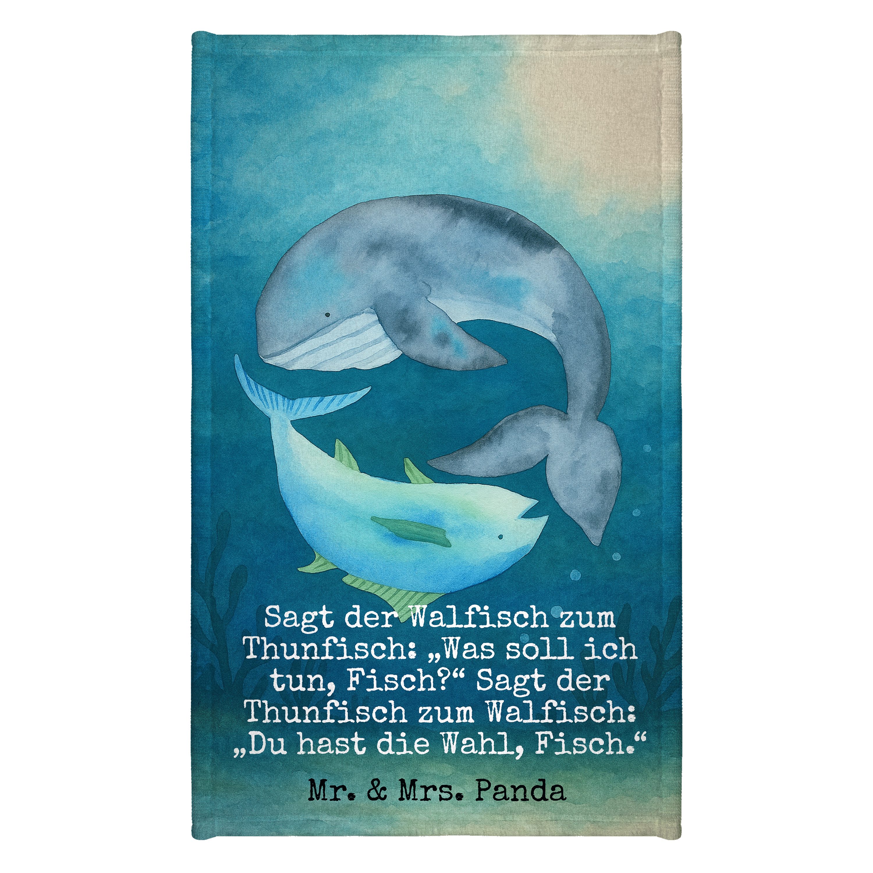 Mr. & Mrs. Panda Handtuch Walfisch Thunfisch Design, Gästehandtuch, Weiß, Spruch Lustig, Gästeh, Kunstfaser (Packung, 1-St)