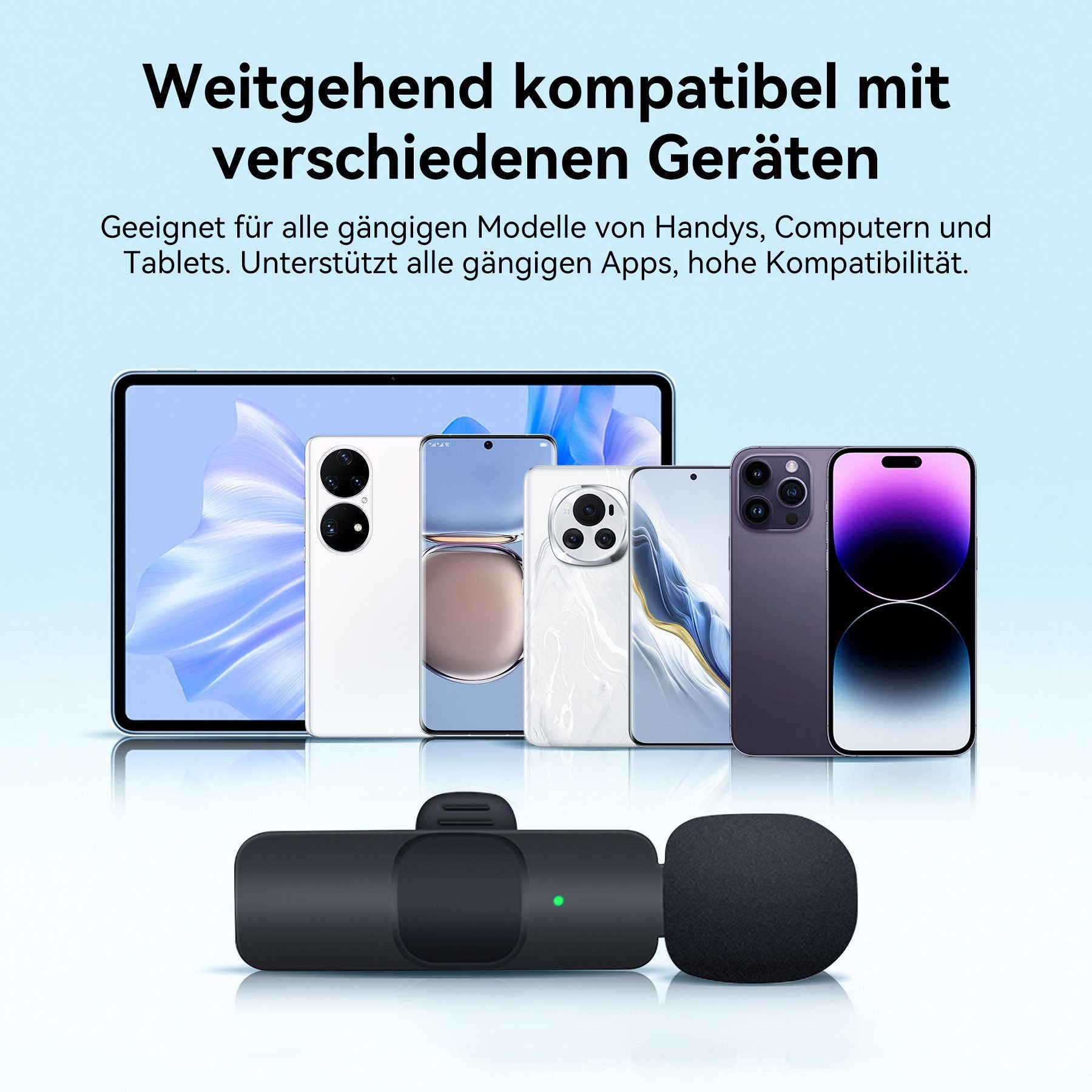 Senmudi Mikrofon Mini Mic Pro Kabelloses Mikrofon für iPhone, iPad, Android (Mini Mikrofon für Live-Streaming,Geräuschunterdrückung), Wireless Ansteckmikrofon für Videoaufnahmen, Vlog,TikTok,YouTube